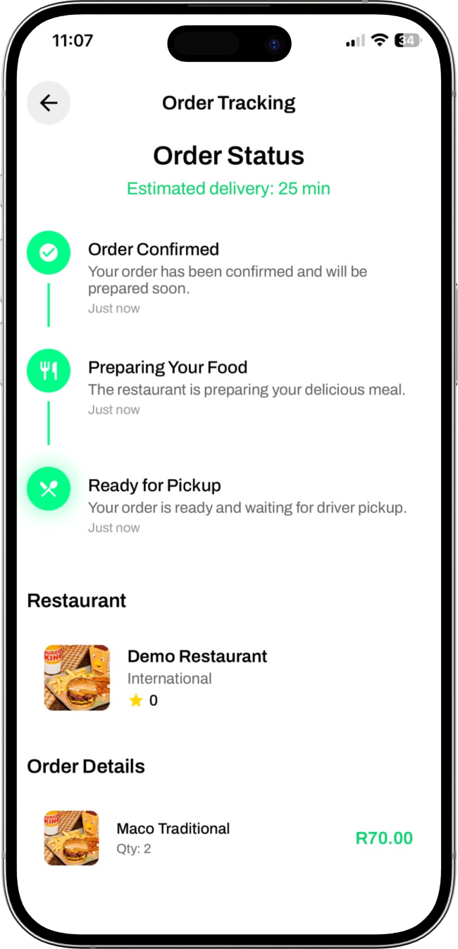 Arrivvi food delivery screen
